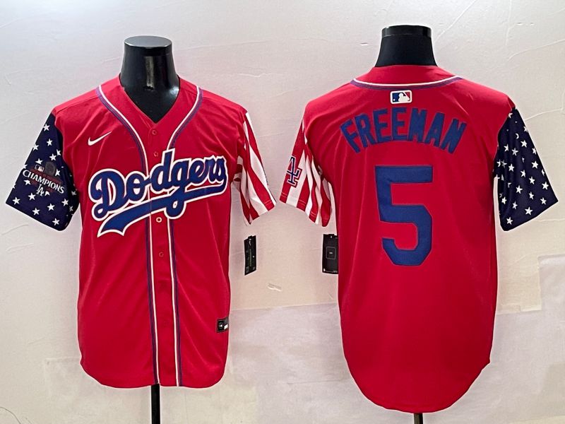 Men Los Angeles Dodgers #5 Freeman Red a generation of national flags Joint name 2025 Nike MLB Jersey style 5->los angeles dodgers->MLB Jersey